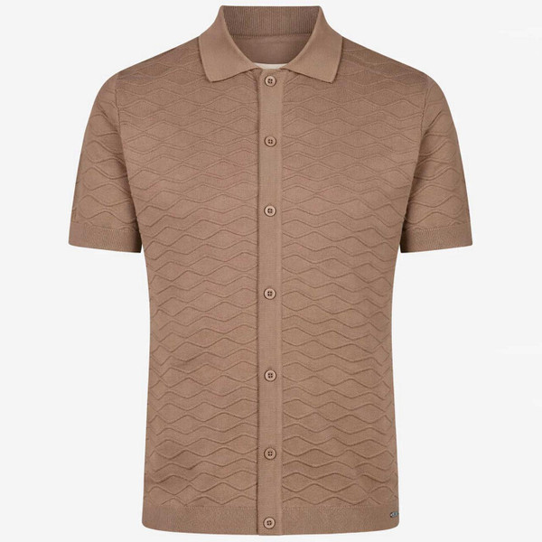 Luke 1977 Kennet Men's Mod Textured Knitted Short Sleeve Shirt in Hardnut Main View
