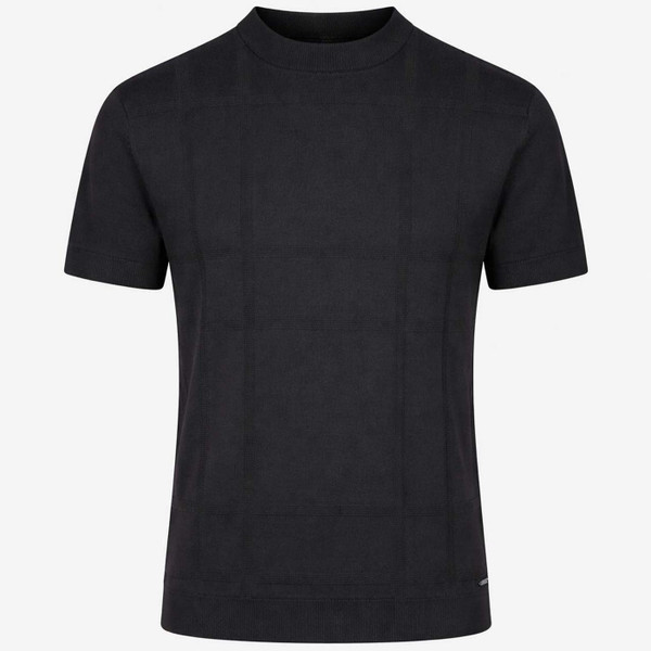 Luke 1977 Lerwick Men's Tonal Check Knitted Mod T-shirt in Black Main View