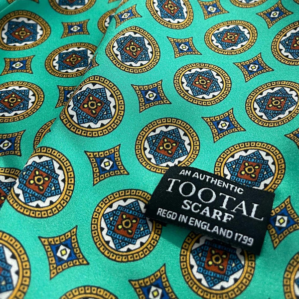 Tootal Retro 60s Mod Circle Fringed Silk Scarf in Green Label Detail