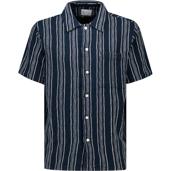 Farah Vintage Mens Simon Retro Fine Stripe Short Sleeve Dobby Textured Shirt Navy