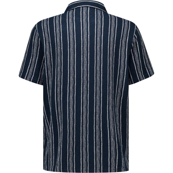 Farah Vintage Mens Simon Retro Fine Stripe Short Sleeve Dobby Textured Shirt Navy