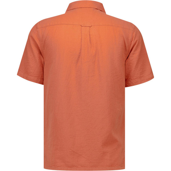 Farah Vintage Mens Kirby Gold Initial Dobby Textured Short Sleeve Shirt in Coral