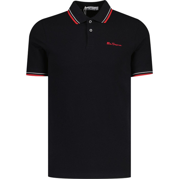 ben sherman mens mod tipped signature pique polo tshirt black
