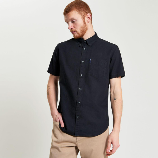 Ben Sherman Mod Short Sleeve Oxford Shirt Black 1012489 290 Model Photo Front