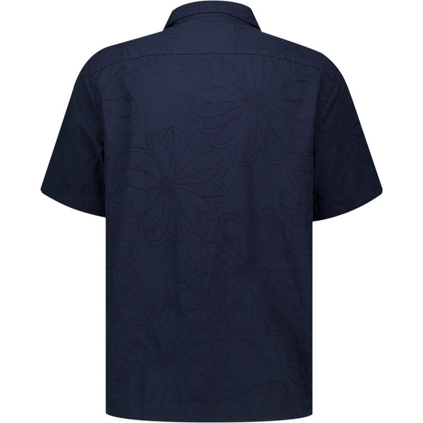 Original Penguin Mens Tonal Floral Embroidered Short Sleeve Cuban Shirt in Dark Sapphire