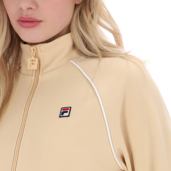 Funnel neck collar, Zipper & Piping on Fila Vintage Diano Womens Retro Track Top in Beige