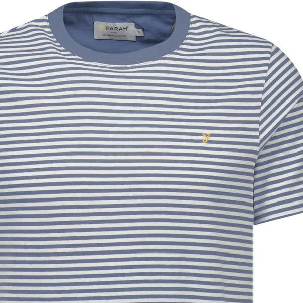 Farah Vintage Mens Castle Breton Stripe Crew Neck T-shirt in Blue Tide