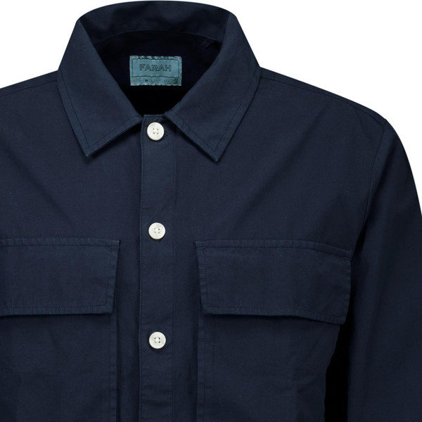 Farah Vintage Mens Ralph Cotton Canvas Button Through Long Sleeve Overshirt in True Navy