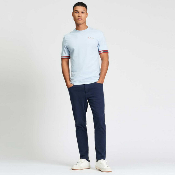 Ben Sherman Men's Retro Tipped Pique T-shirt in Powder Blue