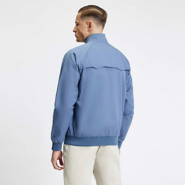 Model Wearing Ben Sherman Men's Mod Signature Harrington Jacket with Retro Check Lining in Indigo - Back View