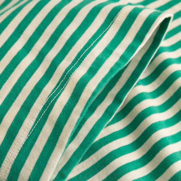 Fabric and stripe detail on Mademoiselle Yeye Womens Endless Horizon Embroidery Stripe Crew Neck T-Shirt in Green
