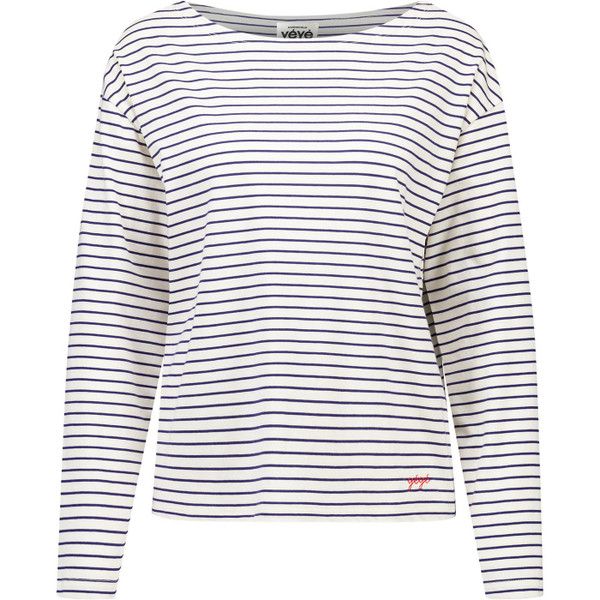Mademoiselle Yeye Womens Classique Boat Neck Pinstripe Longsleeve Top in White