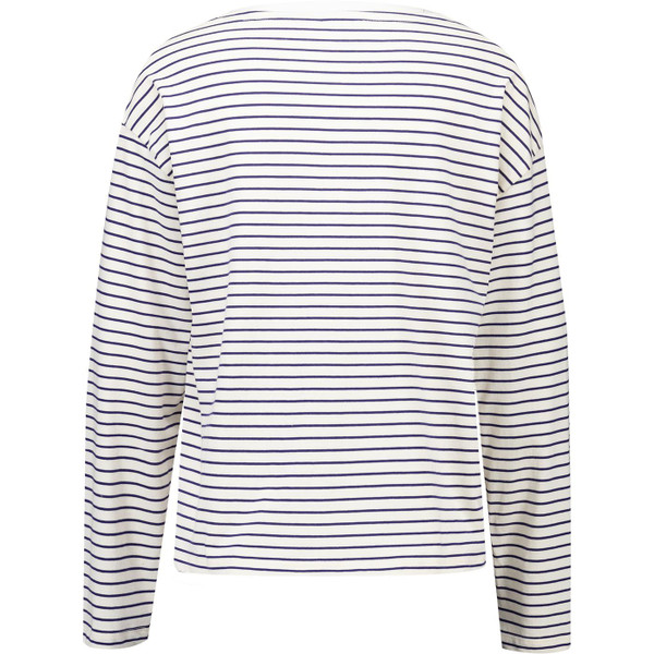 Back of Mademoiselle Yeye Womens Classique Boat Neck Long Sleeve Breton Top in White