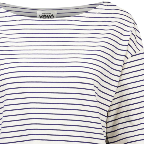 Boat neck on Mademoiselle Yeye Womens Classique Long Sleeve Breton Top in White