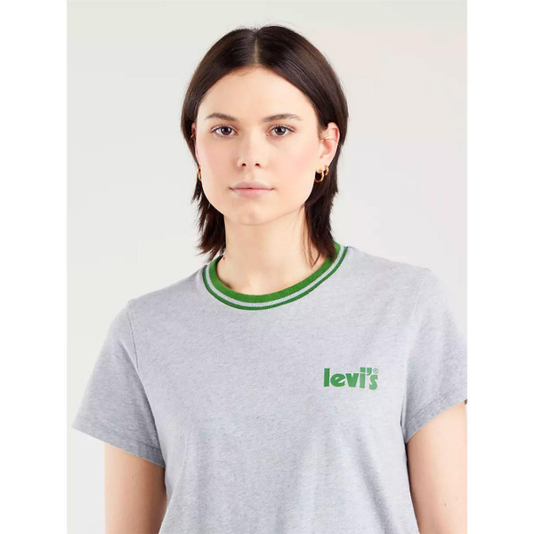 levis woemns jordie graphic poster logo print contrast neck tshirt grey marl green