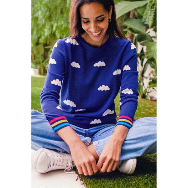 Sugarhill Brighton Rita Knitted Dreamy Days Retro Clouds Jumper in Blue