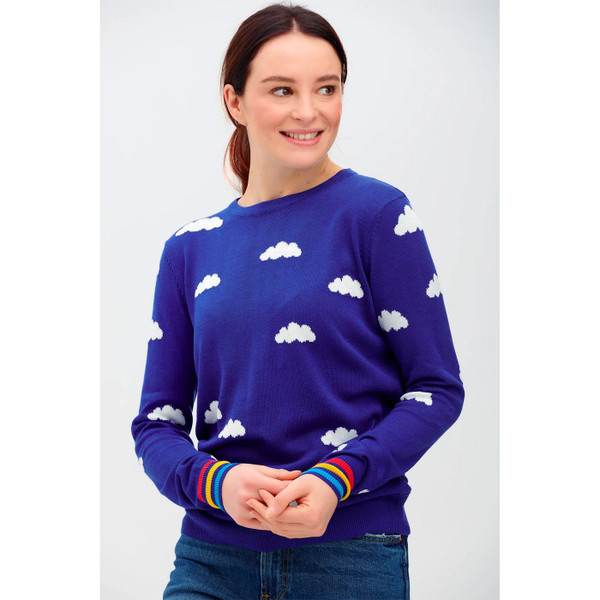 Sugarhill Brighton Rita Knitted Dreamy Days Retro Clouds Jumper in Blue