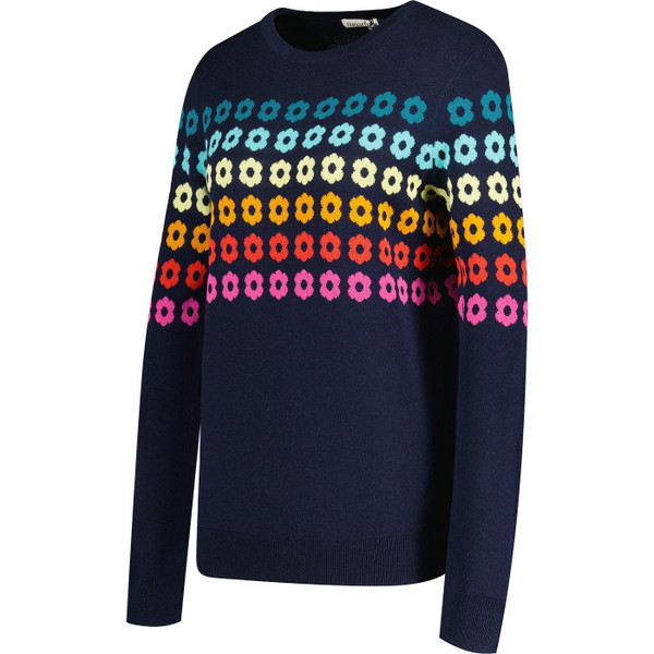 Side view of Sugarhill Brighton Womens Rita Rainbow Flowers Jumper in Navy