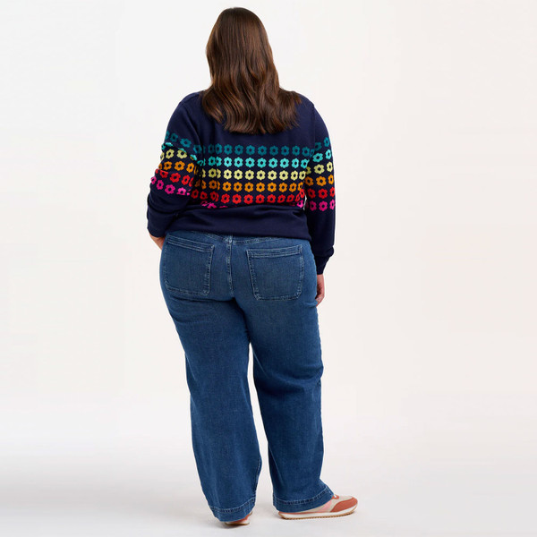 Back of Sugarhill Brighton Womens Rita Rainbow Flowers Jumper in Navy