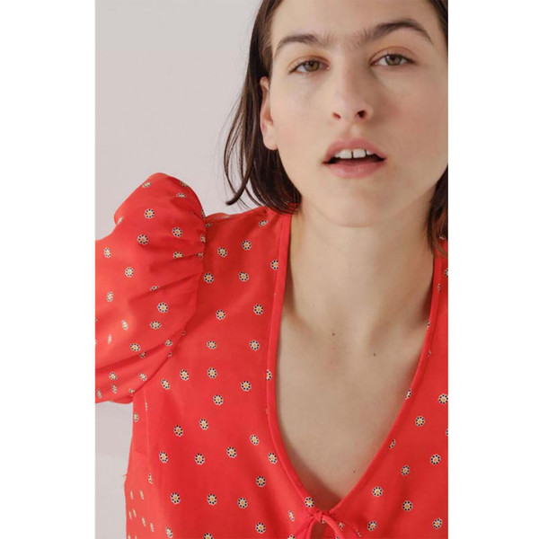 levis womens daisy print fawn tie front volume sleeves blouse enamel orange