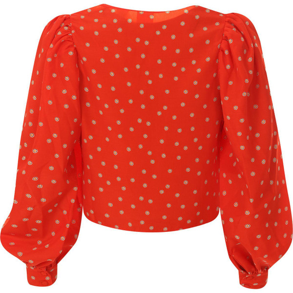 levis womens daisy print fawn tie front volume sleeves blouse enamel orange