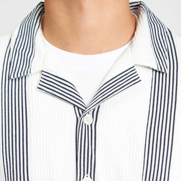 Ben Sherman Candy Stripe Revere Collar Summer Shirt in Snow White Fabric and Stripe Detail