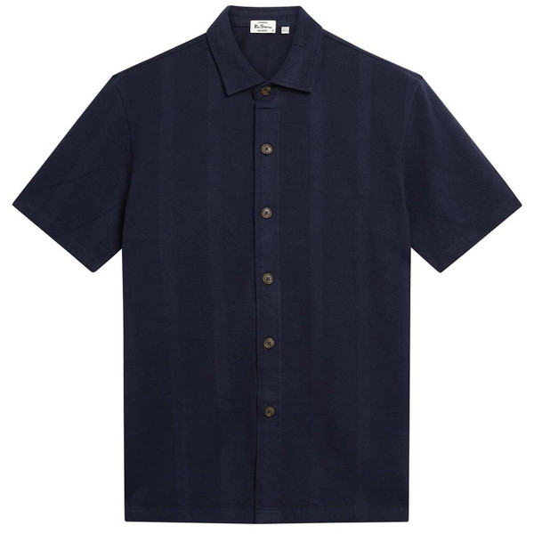 Ben Sherman Men's Vertical Stripe Textured Mod Pique Shirt in Dark Navy