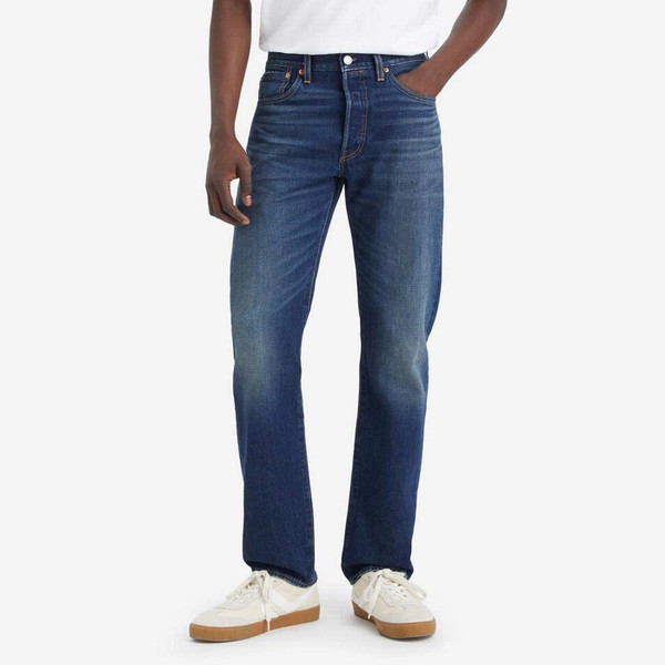 Levi's 501 Original Straight Fit Denim Jeans On The Borderline Blue - Front View