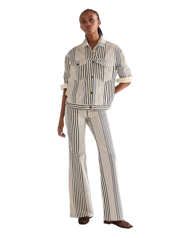 Wrangler Women's Relaxed Blue Multi Stripe Cowgirl Jacket - Full Length Front