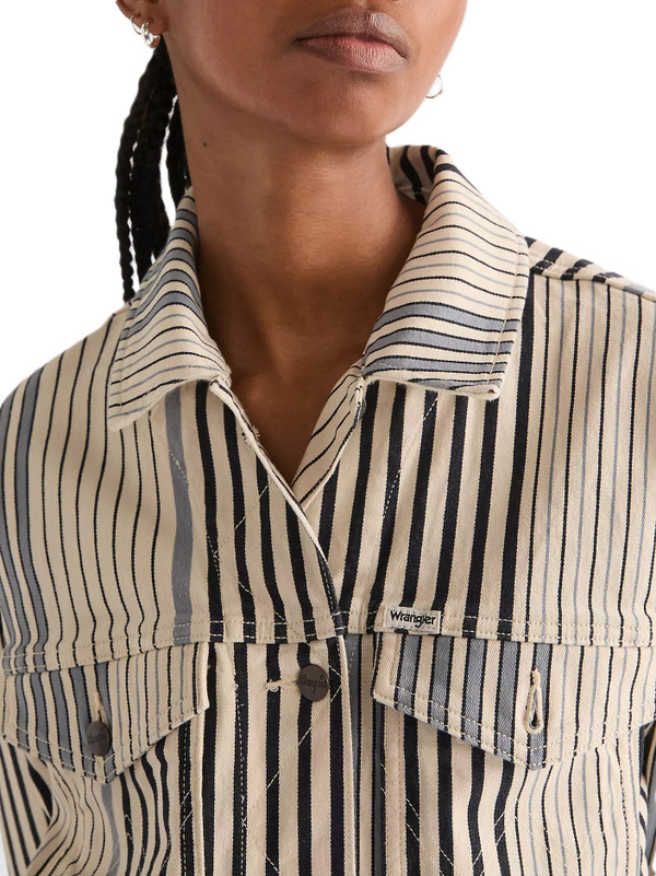 Wrangler Women's Relaxed Blue Multi Stripe Cowgirl Jacket - Close Up Front
