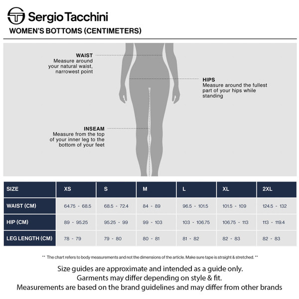 Size guide for Sergio Tacchini Women's Miss Masters Retro Track Pants