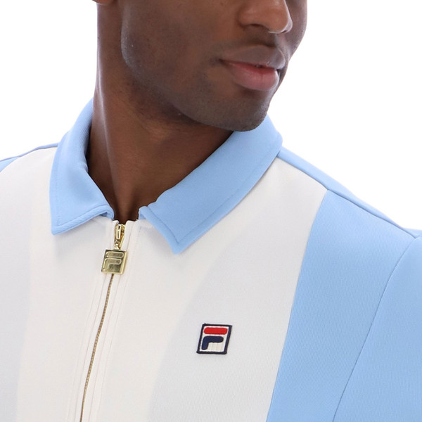 Collar detail on Fila Vintage Men's Tommaso Jersey Track Top Jacket in Frozen Fjord Blue