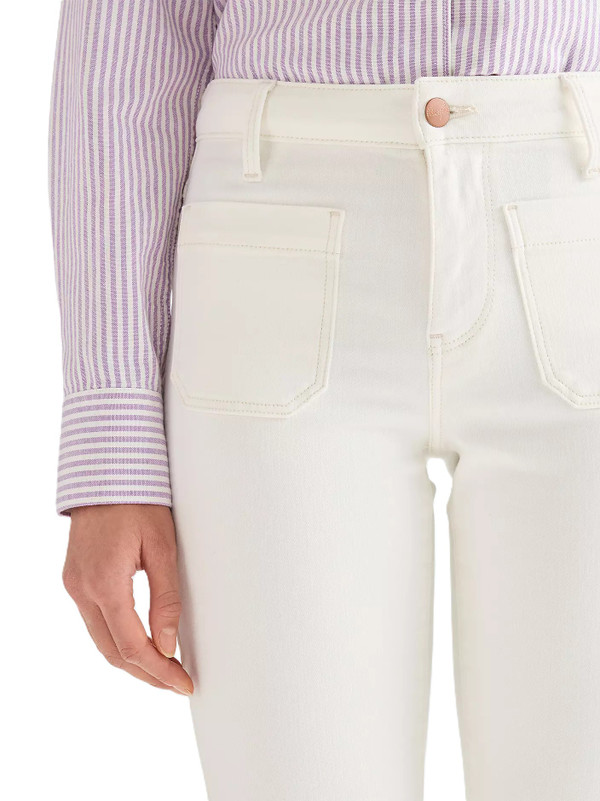 Wrangler Women's Flare Lightweight Denim Jeans in Worn White - Front Pocket Close Up