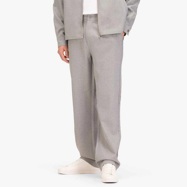 Model Wearing Luke 1977 Boas Men's Smart Woven Trousers in Mid Marl Grey - Front View