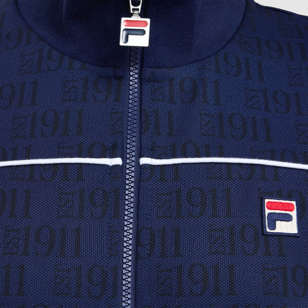 Fabric print close up on Fila Vintage Gennaro 1911 Monogram Jacket Premium Track Top in Navy