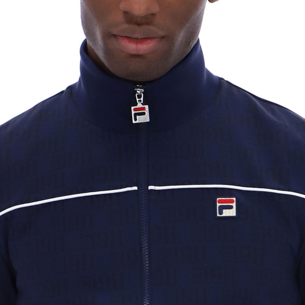 Collar and piping on Fila Vintage Gennaro 1911 Monogram Jacket Premium Track Top in Navy