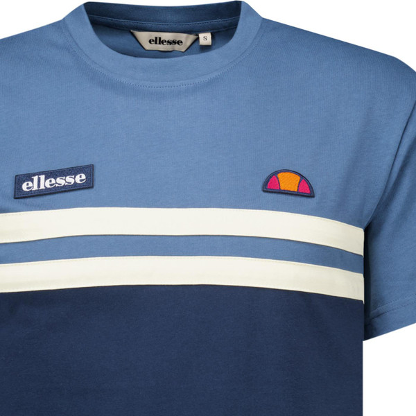 Ellesse MEns Venire Colour Block Chest Stripe Crew Neck T-Shirt in Navy and Light Yellow