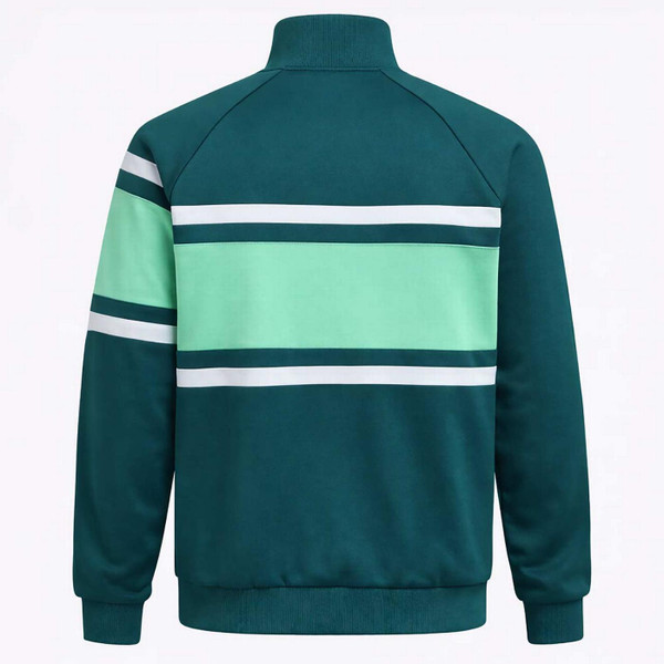 Diadora Jacket 80s Men's Retro Funnel Neck Colour Block Track Top in Spruce Green - Back View