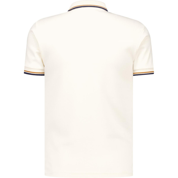 Trojan Records Clothing Mens Mini Houndstooth Panel Zip Polo T-Shirt in Ecru