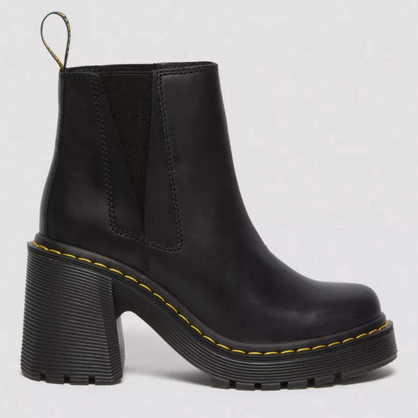 Dr Martens Spence Flared Heel Chelsea Boots in Sendel Leather Black - Side View