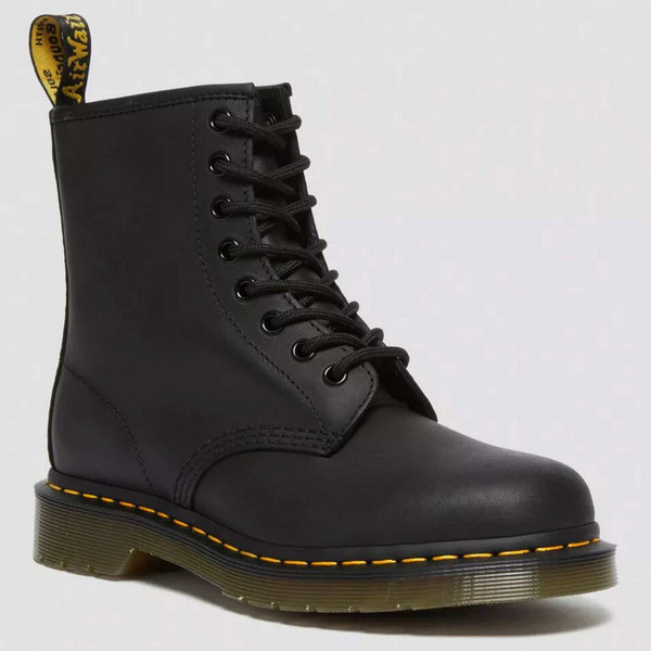 Dr Martens 1460 Women's Greasy Leather 8 Eyelet Boots in Black  Main View