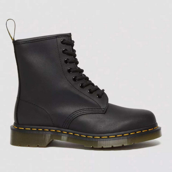 Dr Martens 1460 Women's Greasy Leather 8 Eyelet Boots in Black  Side View