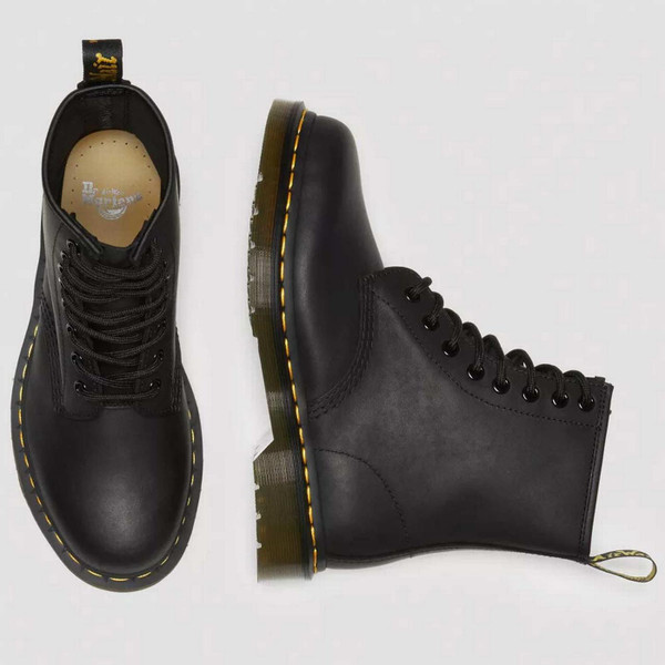 Dr Martens 1460 Women's Greasy Leather 8 Eyelet Boots in Black Above View 