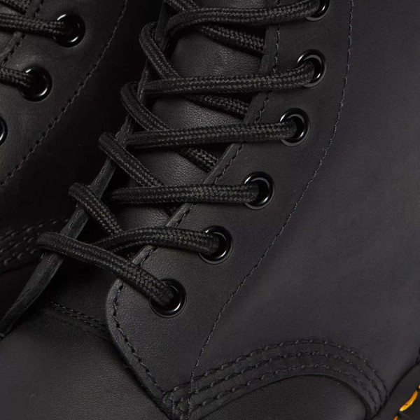 Dr Martens 1460 Women's Greasy Leather 8 Eyelet Boots in Black Laces Detail