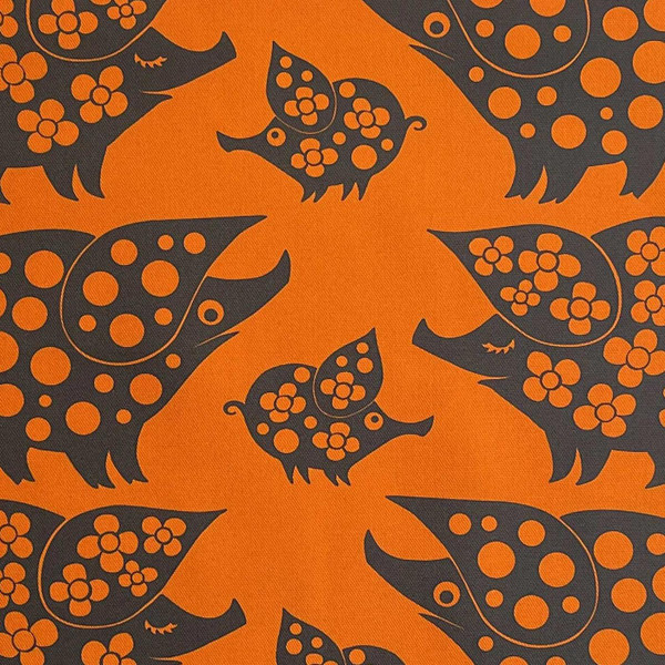 Magpie x Hornsea Retro 70s Piggie Cotton Tea Towel in Orange - Pattern Detail
