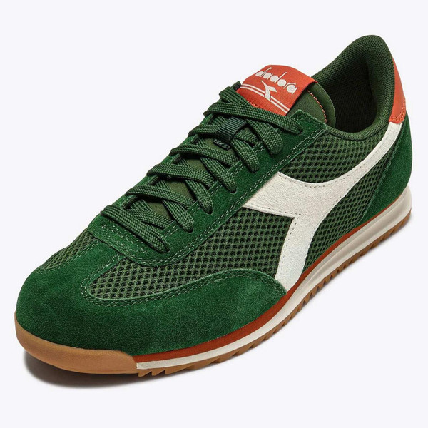 Diadora Cross Mesh Men's Retro 80s Low Profile Suede Trainers in Eden Green - Front View