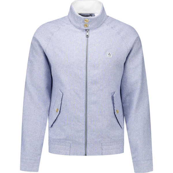 Original Penguin Mens Mod Herringbone Stripe Zip Harrington Jacket in Saragasso Sea Blue