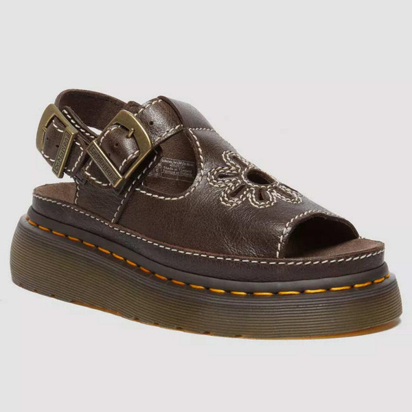 Dr Martens Dunnet Flower Women's Retro 90s Floral Cut Out Sandals in Brown Main View