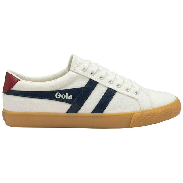 Side of the Gola Classic Varsity Retro 90s Plimsoll Trainers in Off white, Navy, Deep Red and Gum