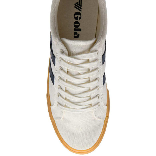 Gola Classic Varsity Retro 90s Plimsoll Trainers in Off White, Navy, Deep Red and Gum Above View